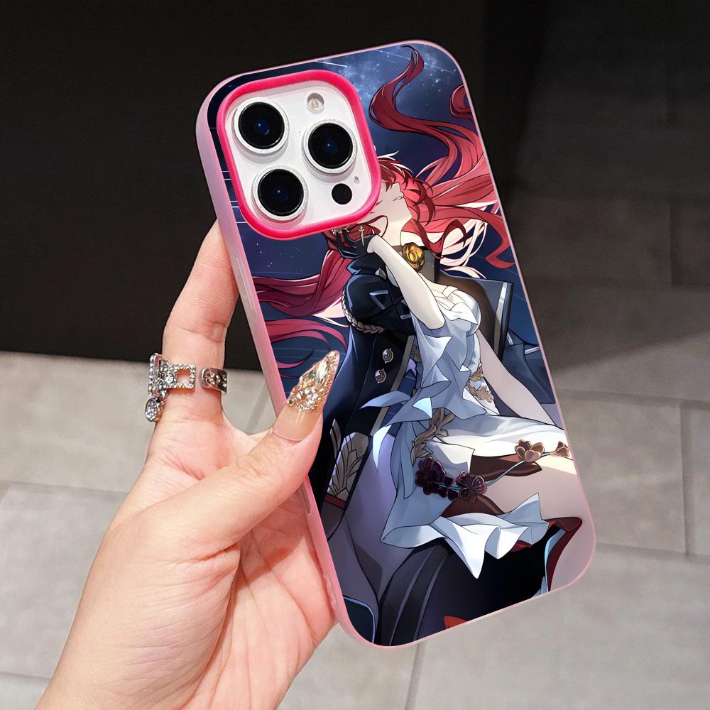 HSR Himeko Jelly Двухслойный Розово-красный Чехол для Мобильного Телефона для iPhone 17 16 15 14 13 12 11 Air Pro Max Plus Защитный