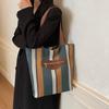 Tote Bag Women's Striped Canvas Shoulder Bag Student Class Hand Bag