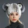 Шляпа из норки Женская Осень и Зима Корейская версия Плетеная Лисья Шерсть Кошачьи Ушки Сладкая Милая Шерстяная Вязаная Меховая Шляпа