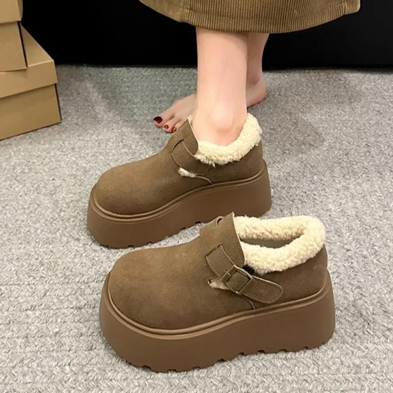 Модные зимние женские ботильоны 2025 года, новые, увеличивающие рост, на толстой подошве, Botas Mujer, повседневные, без застежек, теплые, плюшевые, женские, классические зимние ботинки