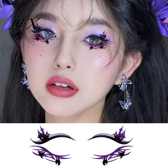 Festival Eye Makeup Halloween Face Temporary Tattoos for Women, Waterproof Pumpkin Spiderweb Stage Performance Art Stickers Masquerade Carnival