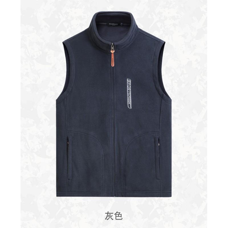 Mens Fleece Vest Thick Warm Loose Fit Stand Collar Zipper Front Multi-Pocket Outdoor Sport Utility Fall Winter