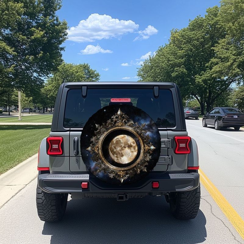 Fit For SUV, Car, Truck Tire Cover - Heavy-Duty Wheel With Realistic Moon & Starry Night Design, Durable Polyester Fiber, Easy I
