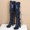 2025 Big Size 43 Women's Black Goth Over Knee Boots Lace Up Retro Gothic Black High Heels Boots Vampire Witch Cosplay Shoes Bow