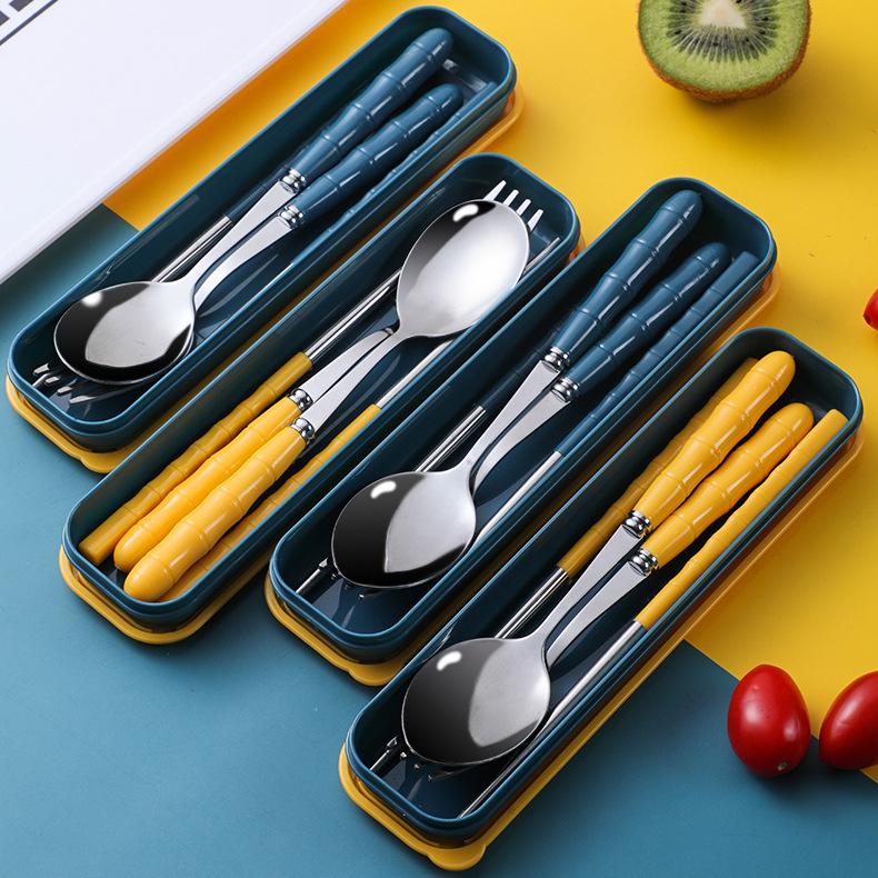 Stainless Steel Cutlery Set Spoon Fork Chopsticks Set with Box Case Travel Cutleries