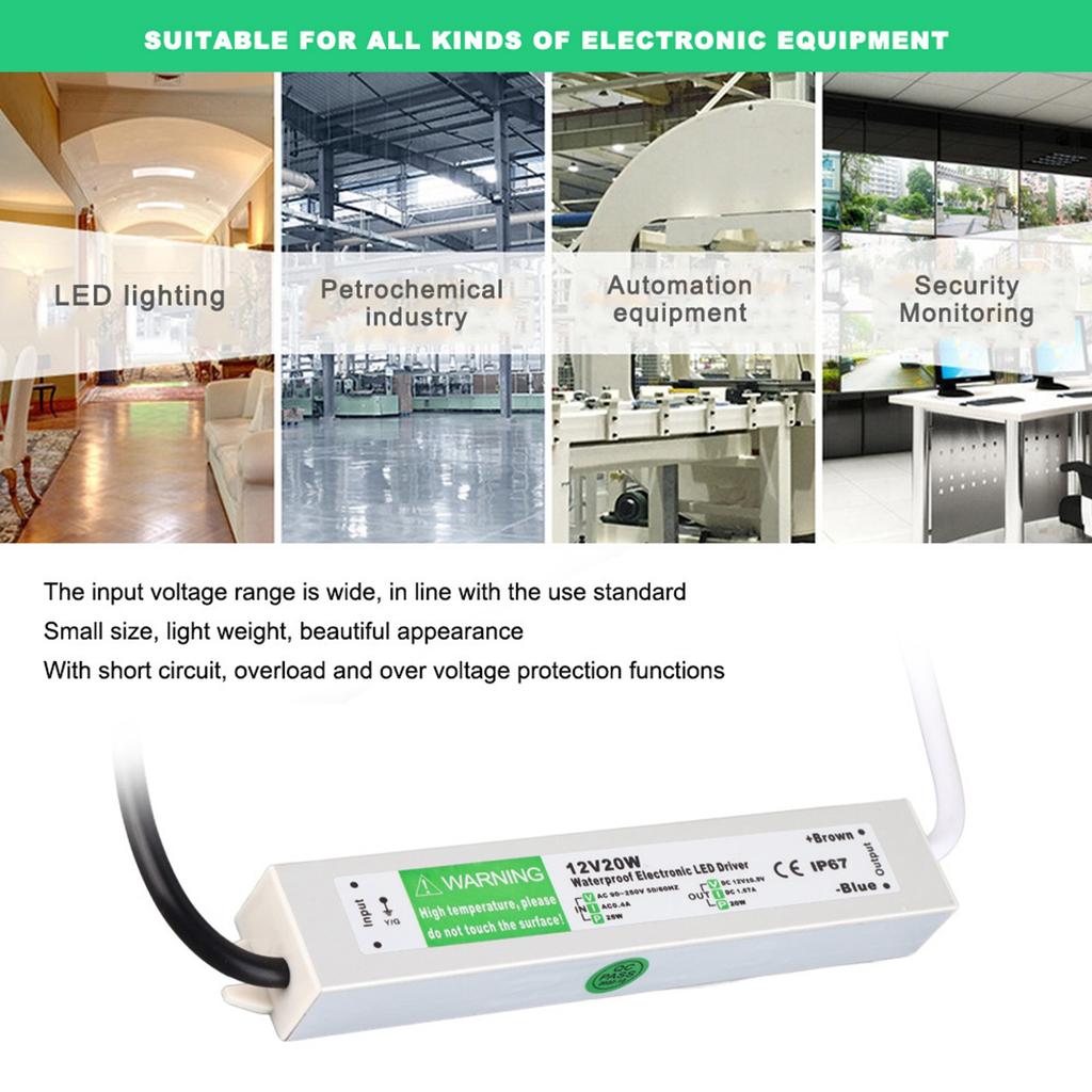12 В 20 Вт Уличный Водонепроницаемый Светодиодный Блок Питания Светодиодный Драйвер Импульсный Блок Питания Электрические Компоненты