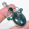 Natural Indian Moss Agate, Diopside 925 Sterling Silver Pendant 2.29" D1n72