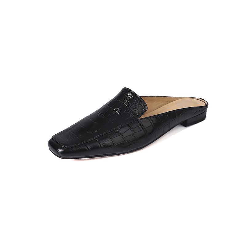 Модные женские ретро полусабо Мюли из натуральной кожи на низком каблуке с квадратным носком, повседневная обувь, женские тапочки, лето 2025, новинка