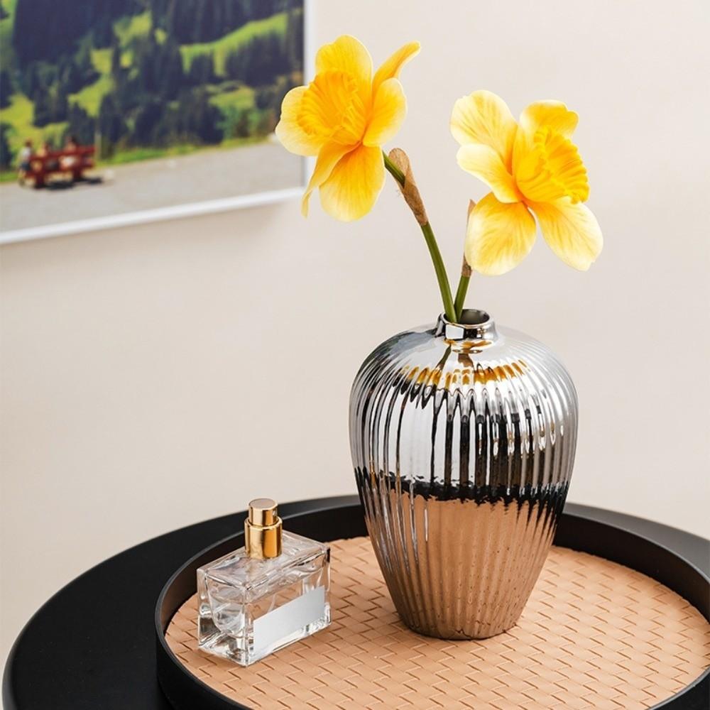 Floral Arrangement Flowerpot Minimalism Tabletop Decor Ceramic Electroplated Vase Home Decor