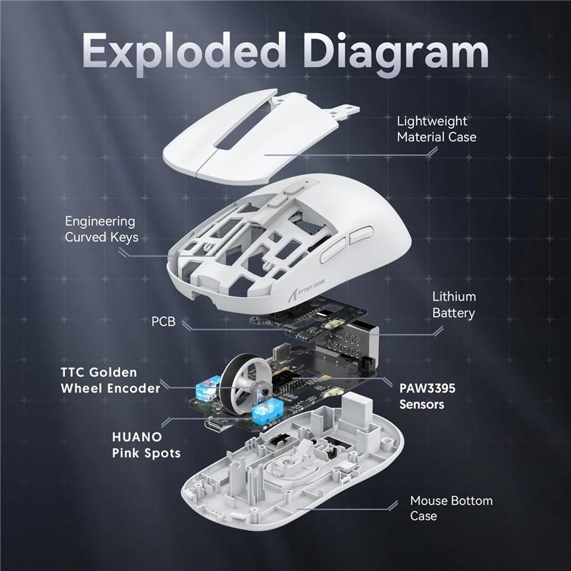 Легкая беспроводная мышь X6 Attack Shark до 26K DPI, RGB-подсветка, зарядная база с беспроводным 3-режимным подключением для ноутбука, настольного компьютера