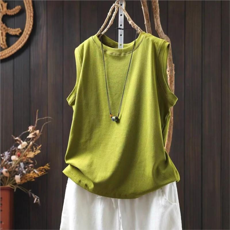 Johnature Женские повседневные топы однотонные летние безрукавки с круглым вырезом мягкие трикотажные топы