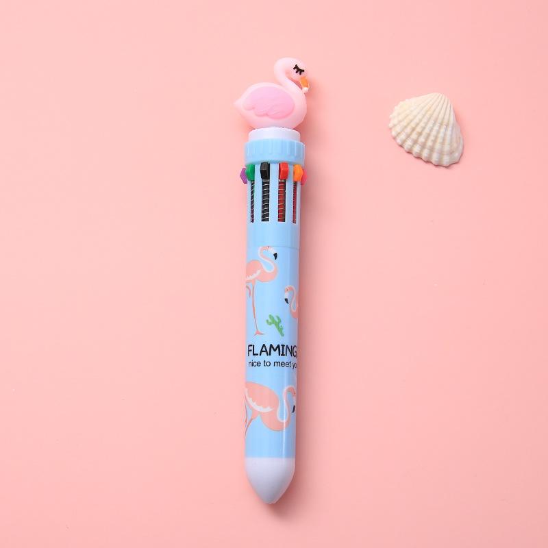 10 Colors Ballpoint Pen Cute Cartoon Dinosaur Color Retractable Pen Multicolor in 1