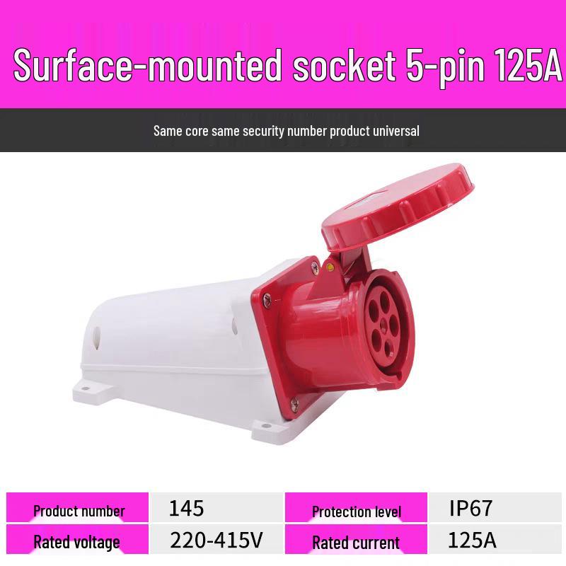 IP67 Waterproof Industrial Connector, 63A/125A, Male-Female, 3-5 Pin, Non-Explosion-Proof Plug Socket