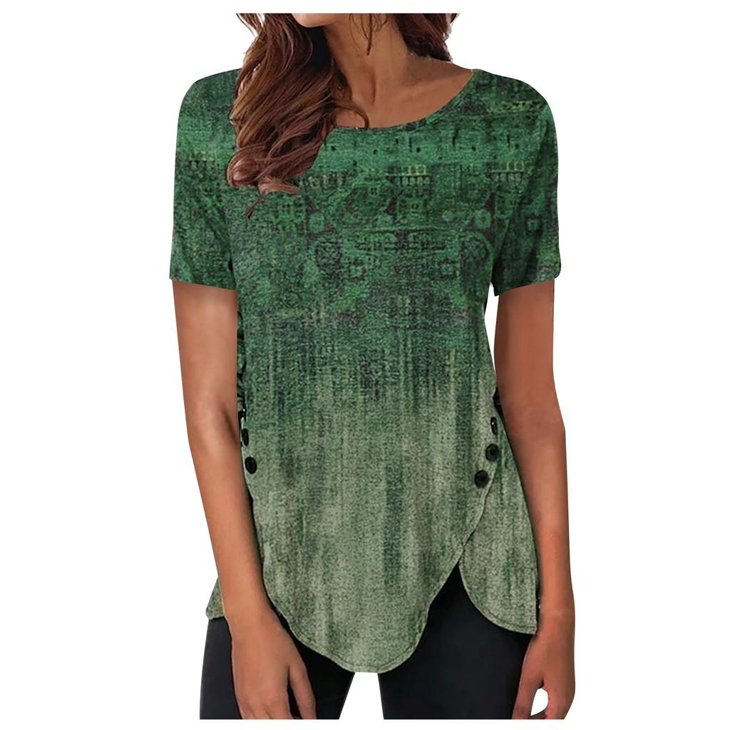 Женская туника с коротким рукавом Свободные топы Повседневные топы больших размеров Плиссированная туника на пуговицах Повседневные летние футболки Женские топы Нарядные рубашки