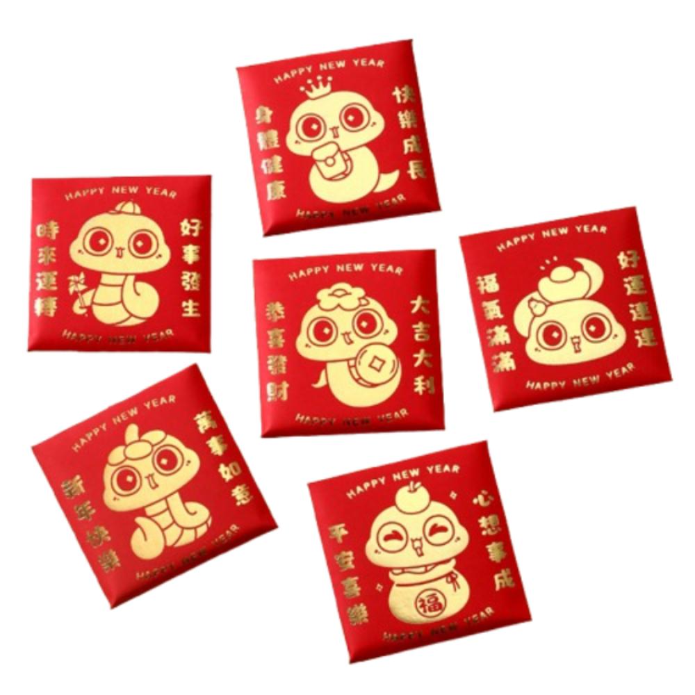 6pcs Traditional 2025 Snake Year Red Envelopes Chinese Style Money Packet Red Pocket Kids Gift