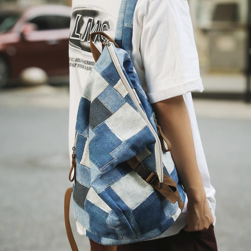Джинсовый женский рюкзак с цветными блоками, мужские клетчатые рюкзаки, большая вместительная сумка на плечо, студенческая школьная сумка