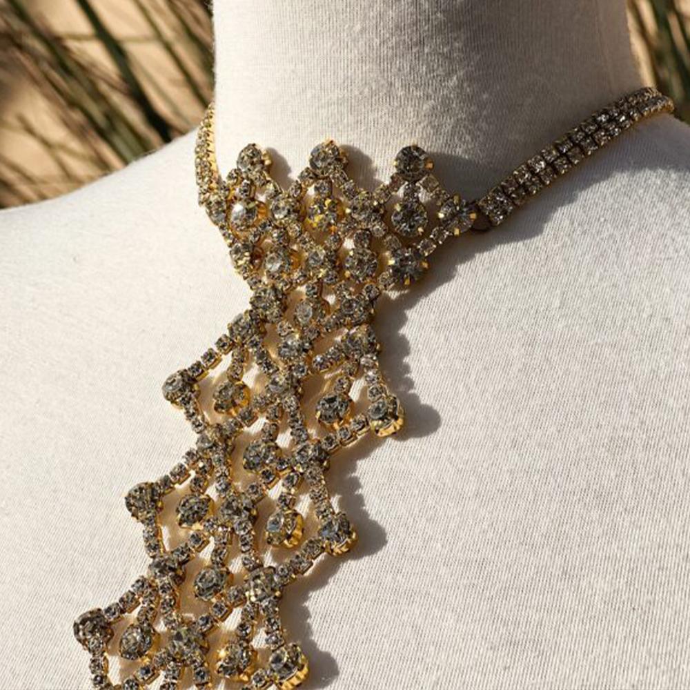 Stonefans Long Neck Tie Necklace Woman Rhinestone Fashion 2022 Collarbone Choker Necklace Vintage Luxury for Girl Bohemian Gifts