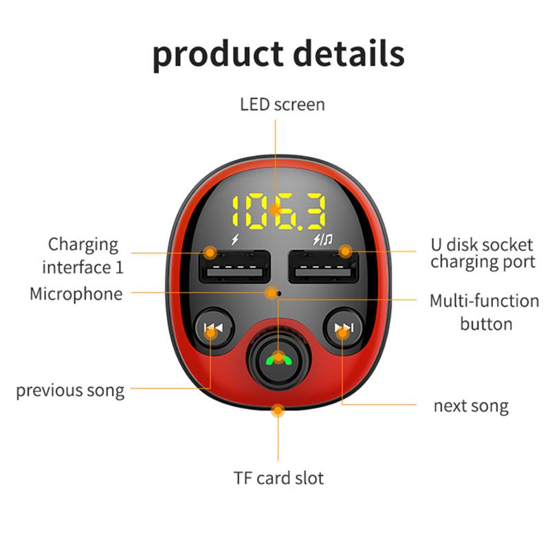 FM Radio Transmitter Car Bluetooth MP3 Player Handsfree Car Kit Dual USB Charger TF U Disk Music Player Car Accessorie