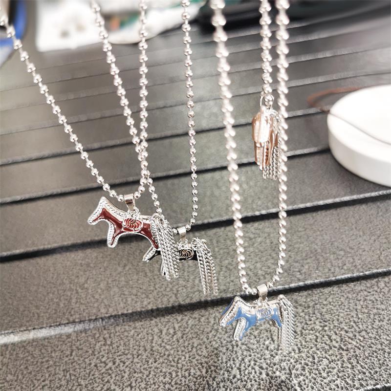 Titanium Steel Horse Pony Tassel Pendant Necklaces Women Mujer Adjusting Long Rope Sweater Chain Neck Accessories Gifts