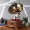 Brass and Wood Golden Gramophone Vintage Record Players Phonograph Needle Flower Carving Vintage Gramophone