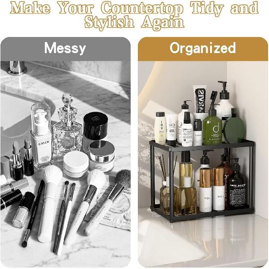 2 Tier Bathroom Counter Organizer, Rectangular Vanity Organizer Shelf, Skincare and Makeup Countertop Storage Rack for Kitchen, Bathroom, Bedroom,