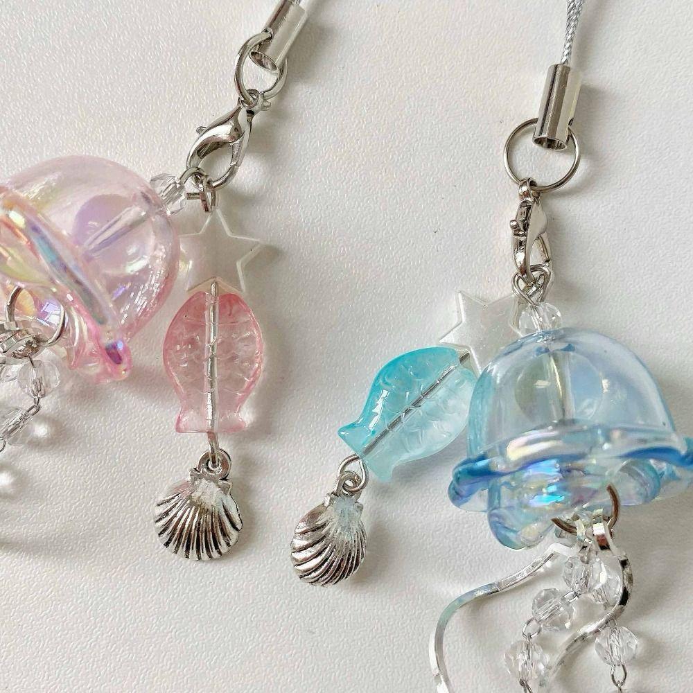 Sea Shell Fish Y2K Jellyfish Mobile Key Chain Jellyfish Tassel Phone Charm Keycord Mobile