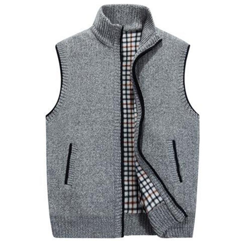 Knit Sleeveless Mens Fall Fleecelined Cardigan Vest Loosefit Casual Outerwear Vest