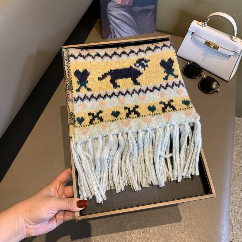 Корейский шарф в стиле INS из вязаного полотна Fair Isle с кисточками, женский, зимний, теплый, смесовый шерстяной, длинный шаль-накидка