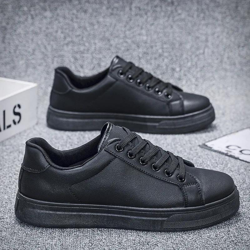 Solid Color Fashion Men's Casual Shoes AutumnNew Comfortable Lace Up Sneakers Waterproof Leather Vulcanize Shoes Tenis Masculino