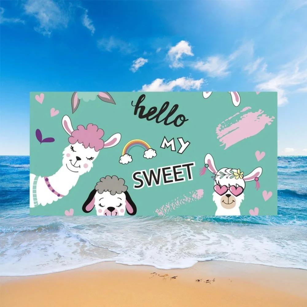 Cute Llama Alpaca Pattern Beach Towel Cartoon Animal Bath Towel for Sport Camping Yoga Surf Microfiber Quick Dry Swimming Cover