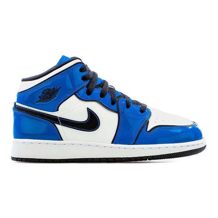 Детские кроссовки Air Jordan 1 Mid SE GS Signal Blue White Black BQ6931-402