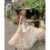Summer Beautiful Vacation Wind Mesh Princess Fairy Long Skirt French Romantic Three-dimensional Flower Suspender Dress Woman