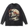 Футболка Streetwear Shadows Graphic Washed Black, хлопковая, унисекс, большие размеры, длинные рукава, футболка
