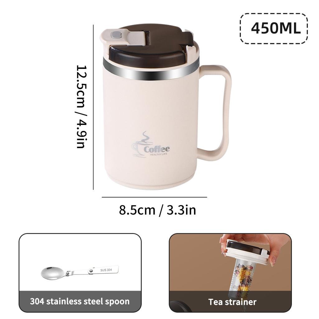 WORTHBUY Double Wall Insulated Mug 304 Stainless Steel Coffee Cup With Strainer&Spoon Student Portable Drinking Cup Drinkware