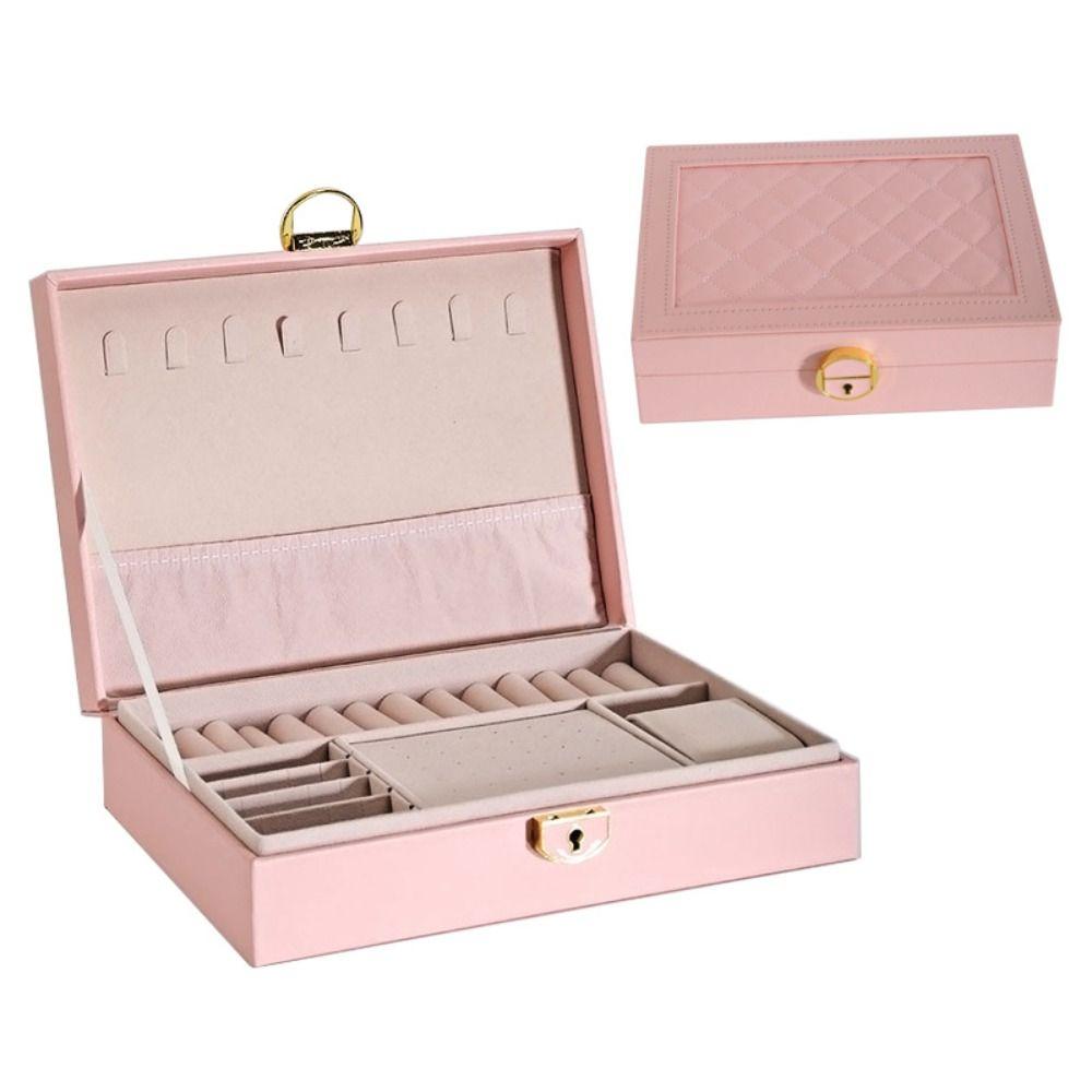 Lockable Storage Box Leather Jewelry Packaging Box Multi-function Double Layer Jewelry Box  Travel
