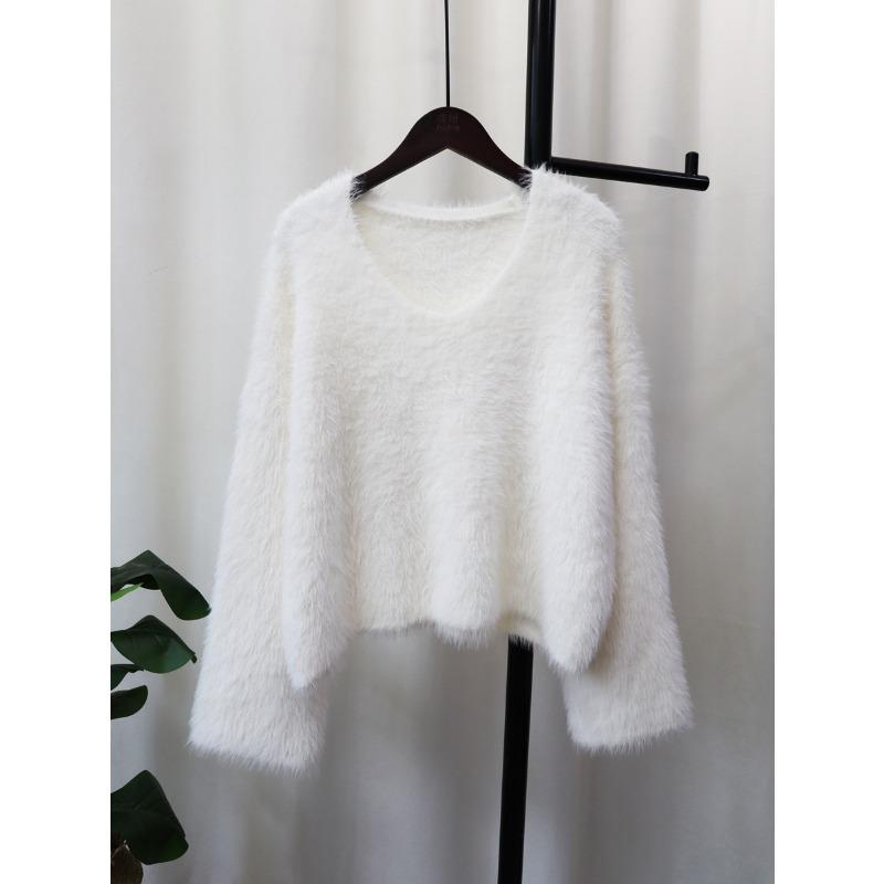 Imitation Mink Fleece Sweater Pullover Women's Autumn and Winter New Gentle Wind Soft Waxy Loose Short Knitted Sweater Top