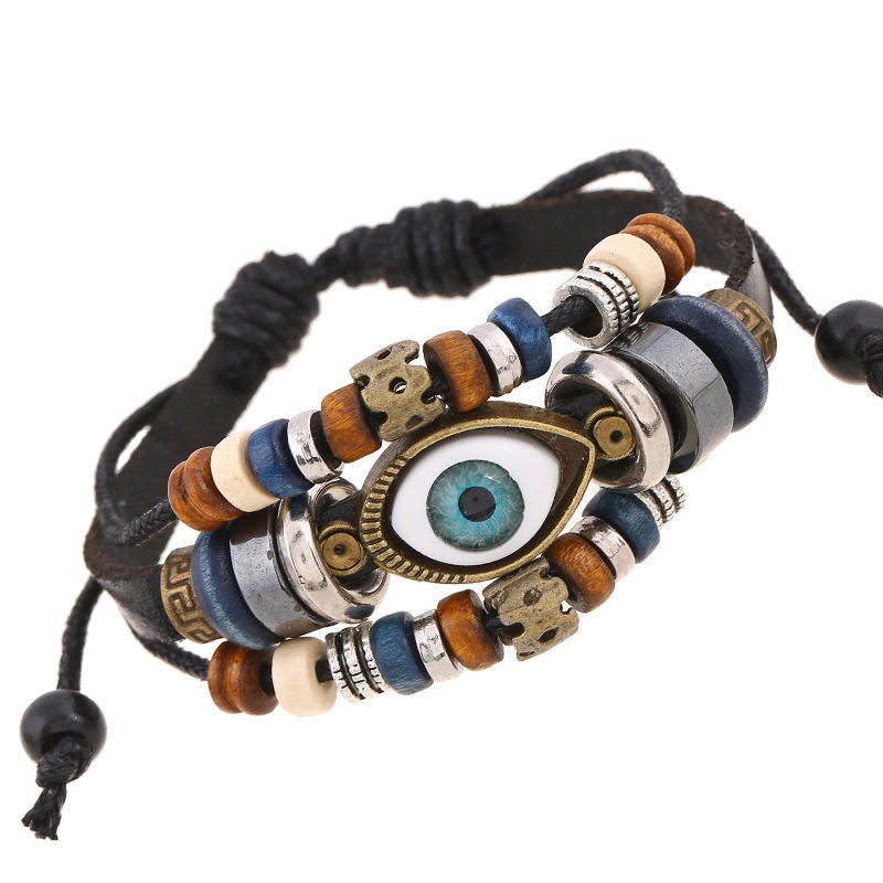 Kirykle Boho Gypsy Hippie Design Leather Rope Eye Bracelet Multilayer Leather Bisplatter Unisex Adjustable Jewelry