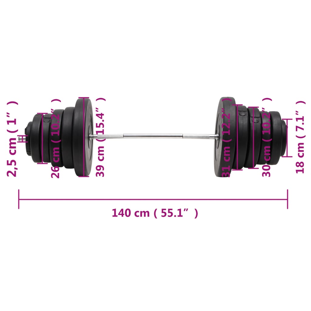 Vidaxl Sztanga Z Zestawem Obciążników, 90 Kg