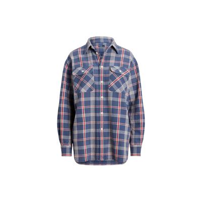 Polo SS24 клетчатый принт заостренный воротник однобортная повседневная рубашка с длинным рукавом женские рубашки темно-синие 211925087-001