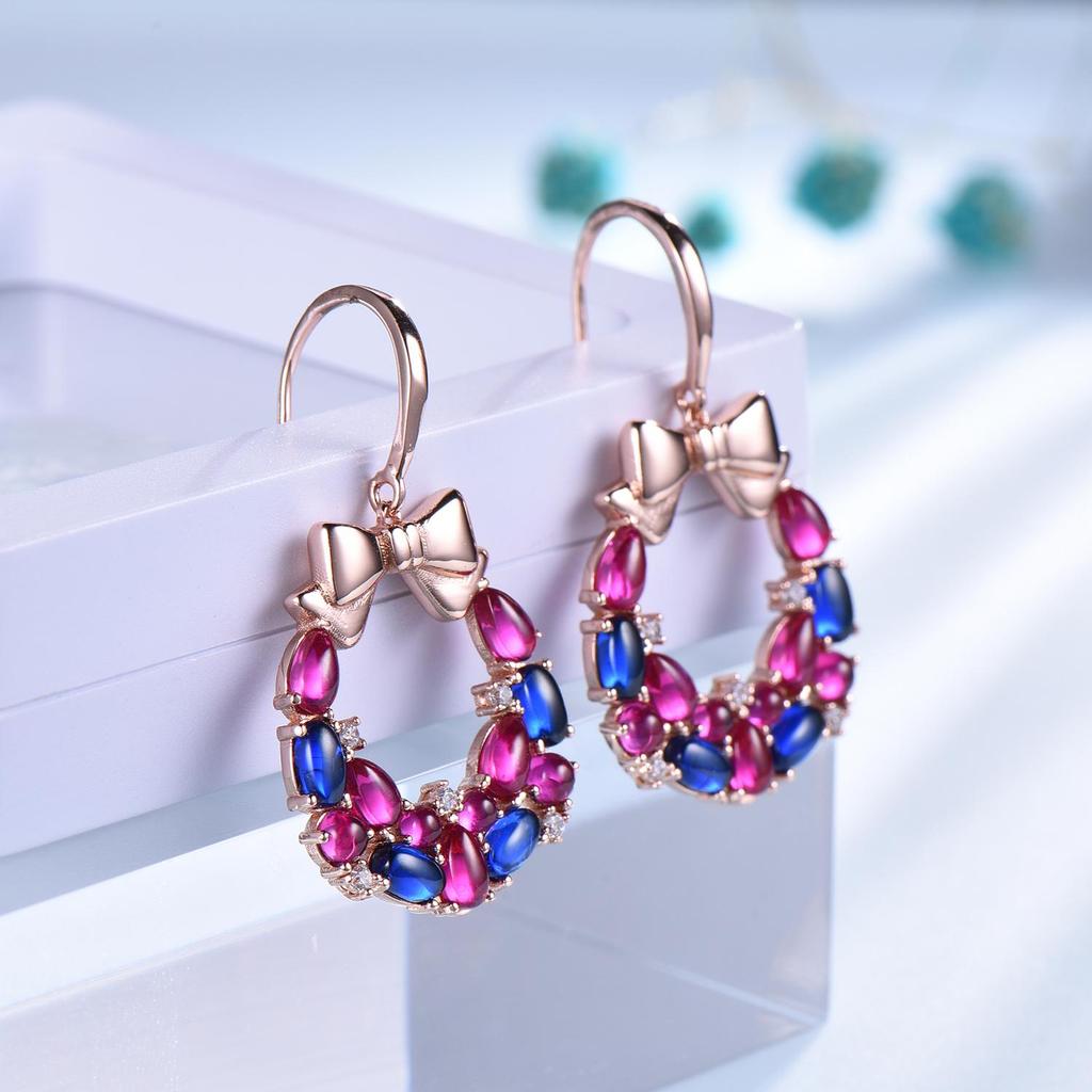 Серьги в виде рождественского венка оптом из розового золота с фиолетовым синим цирконием, серьги из стерлингового серебра 925 пробы с кубическим цирконием