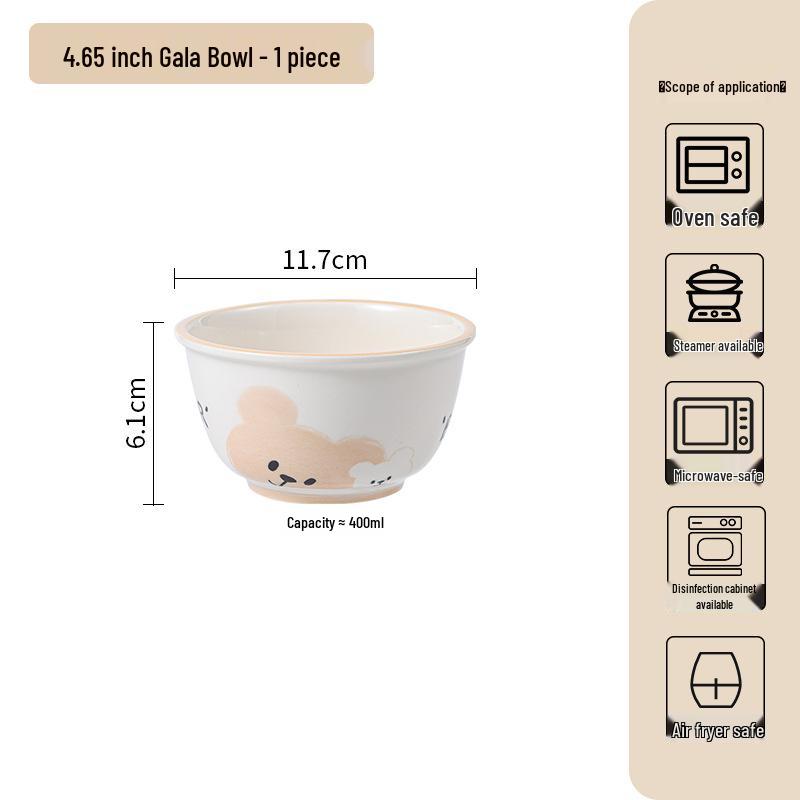 Милый кремовый керамический набор из миски и тарелки: Стильная подглазурная посуда для риса и овощей