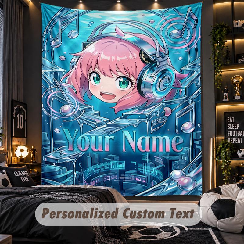 Personalized Wall Tapestry,Spy × Family Custom Printed Name, Fabric Wall Art For Indoor Room Backdrop