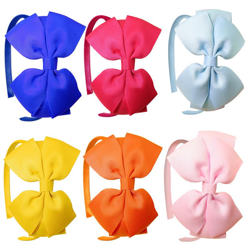 European and American Polyester Ribbed Ribbon Baby Bow Headband with Three-Layer Wrapped Knot and Handmade Flower.