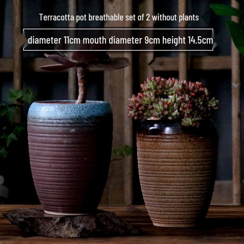 Succulent Ceramic Stump Pot: Retro Terracotta, Breathable & Water-Absorbing, Creative Small Flower Planter