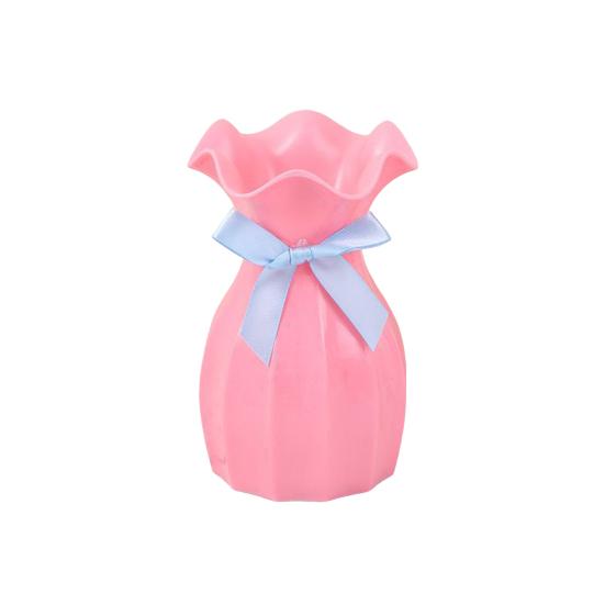 Легкая пластиковая ваза, небьющаяся ваза для цветов с гофрированным горлом, держатель для сухоцветов с бантом для спальни, гостиной, стола, декора