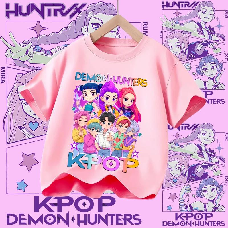 Новая 2026 KPop Охотники на демонов Мальчики Саджа Мультяшные мальчики Футболка с круглым вырезом Принт Модный повседневный топ Детская футболка Детская одежда