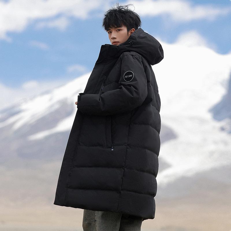 Winter new medium and long couple white duck down hooded down jacket for men and women with the same thickened warm trendy coat for men