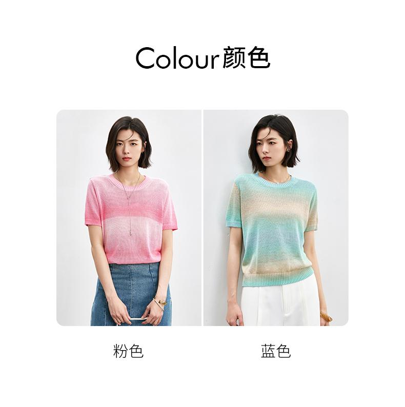 Qianwen Gradient Round Neck Knitted Shirt