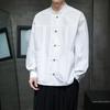 Осенняя мужская рубашка с воротником-стойкой, рубашки оверсайз, мужская рубашка с длинным рукавом в китайском стиле, формальные черно-белые повседневные ретро топы
