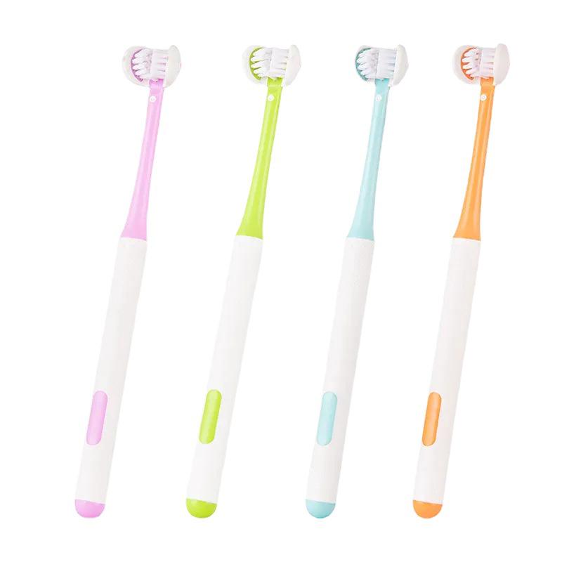 Трехсторонняя U-образная зубная щетка с мягкой щетиной и скребком для языка для взрослых